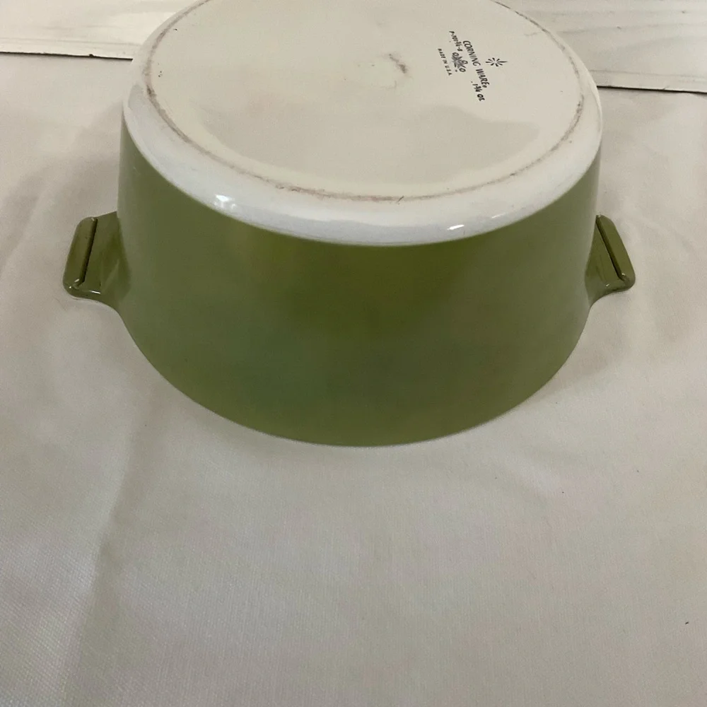 Vintage Corningware Avocado Green and White Ceramic Baking Dish 1-3/4 quart